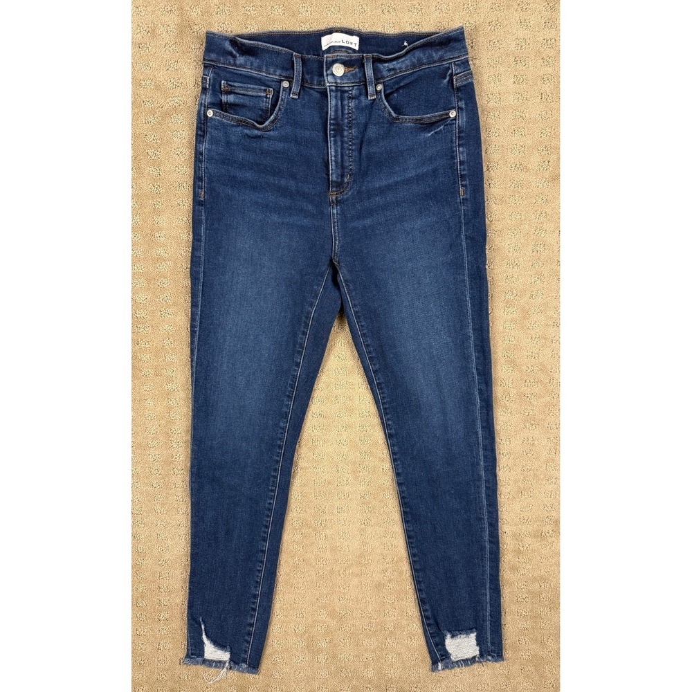 Women's MADE & LOVED LOFT Distressed Mid Rise Jeans Sz 4 (27x26) Raw Hem #1394